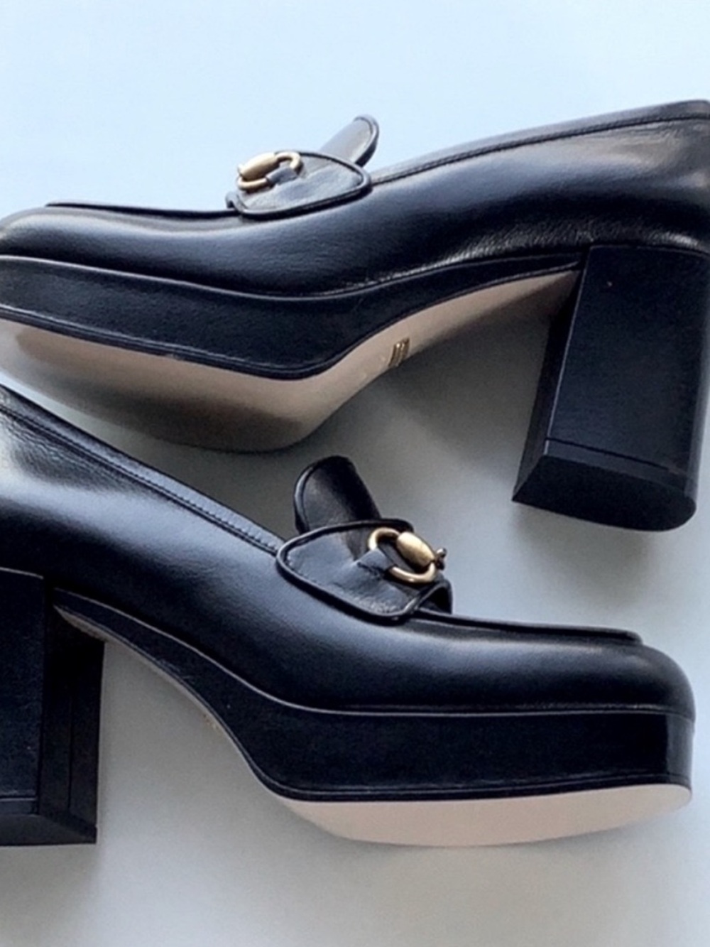 Gucci Houdan Black Leather Horsebit Platform Block Heel Loafers 39 1/2 $849 - Picture 6 of 12